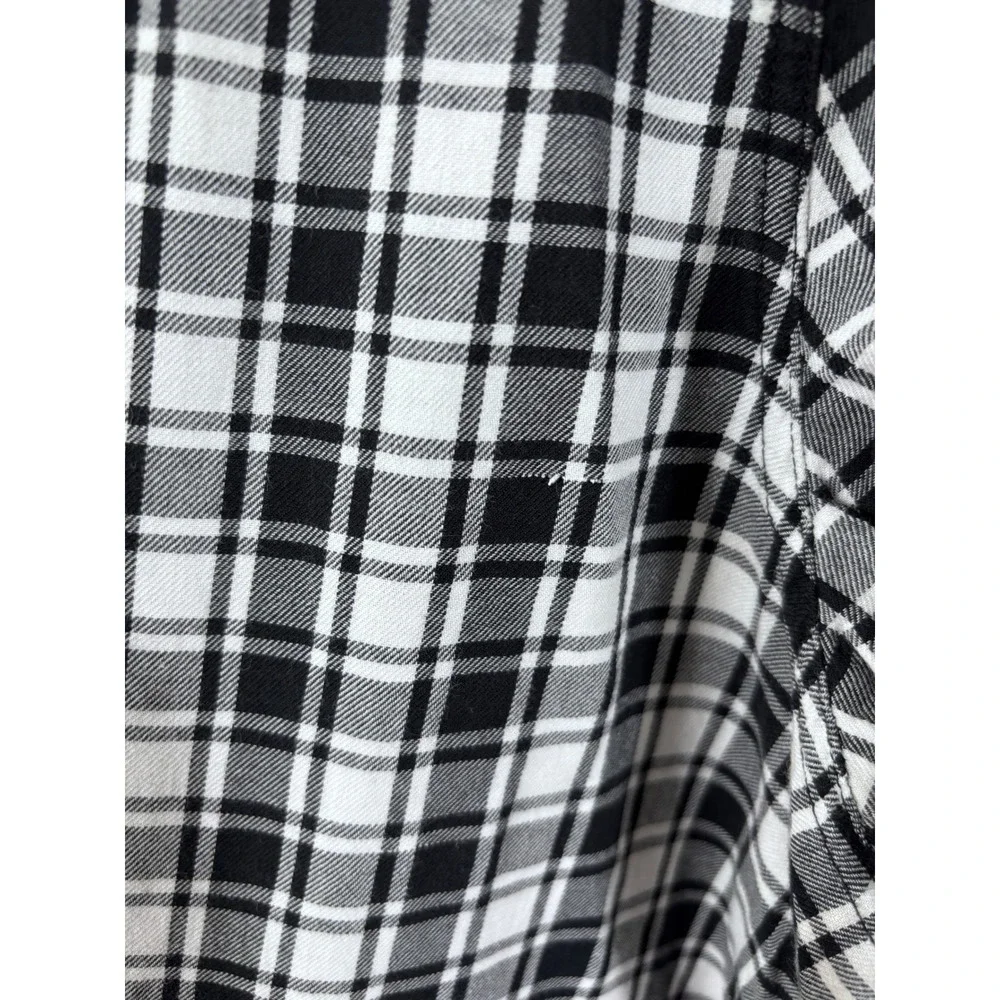 Torrid Plaid Blouse Womens 3 Black White Lace‎ Up Front Utility Pockets Cotton